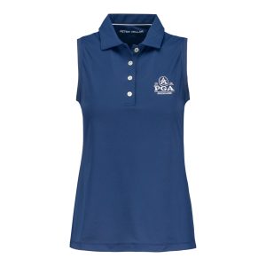 PETER MILLAR 2026 PGA CHAMPIONSHIP WOMEN’S BANDED SPORT MESH SLEEVELESS POLO IN NAVY