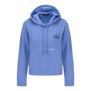 RALPH LAUREN 2026 PGA CHAMPIONSHIP WOMEN’S TECH WAFFLE KNIT HOODED SWEATSHIRT IN BLUE MIST