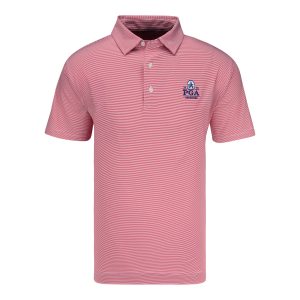FOOTJOY 2026 PGA CHAMPIONSHIP MICROFEEDER STRIPE POLO IN RED AND WHITE