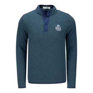 HOLDERNESS & BOURNE 2026 PGA CHAMPIONSHIP SULLIVAN QUILTED QUARTER SNAP IN HEATHERED DEEP TEAL AND NAVY